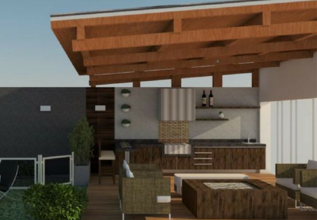 Diseño de terraza con parrilla en jardin 