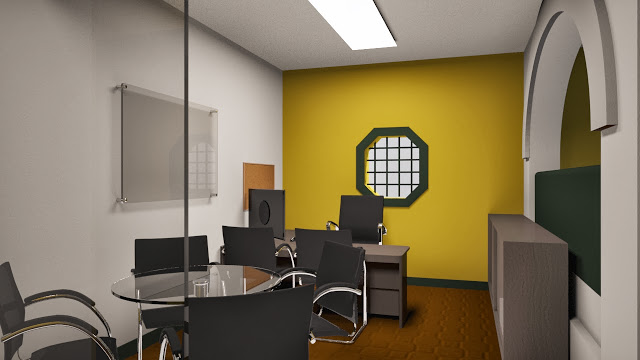 Oficina con pared amarilla