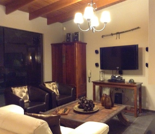 sala de estar con techo de madera