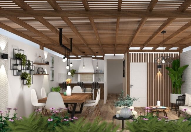 Diseño de comedor de terraza en azotea de casa en Surco