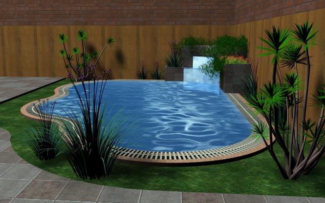 Diseño de piscina con fuente de agua