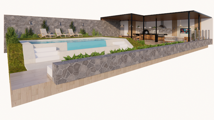 Terraza con piscina en ladera