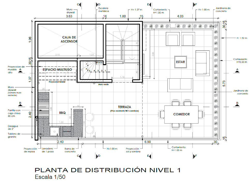 Plano de distribución del proyecto de terraza en San Borja 