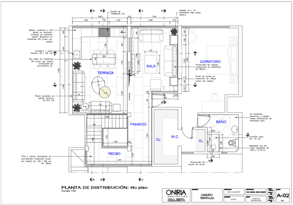 Plano de distribución de segundo piso de duplex