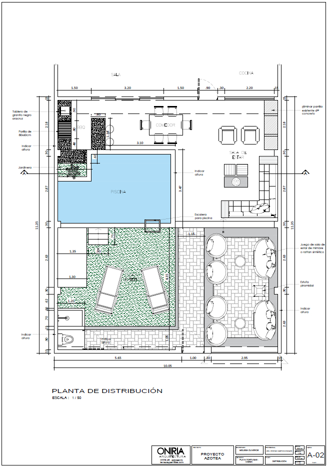 Plano de distribución de proyecto de terraza 