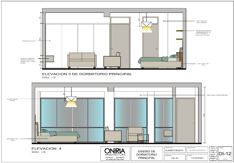 Planos de cortes de dormitorio principal 