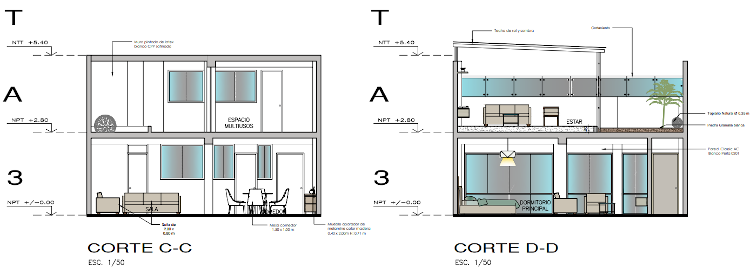 Planos de cortes del duplex en el Callao 