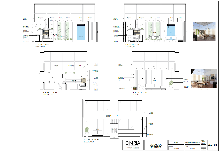 Plano de cortes del proyecto de terraza 