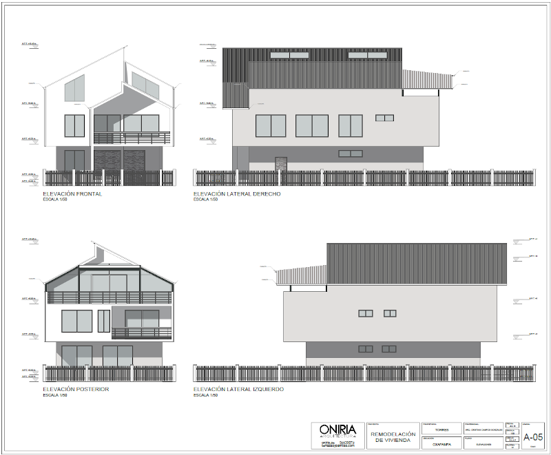 Planos de elevaciones de casa de campo en oxapampa
