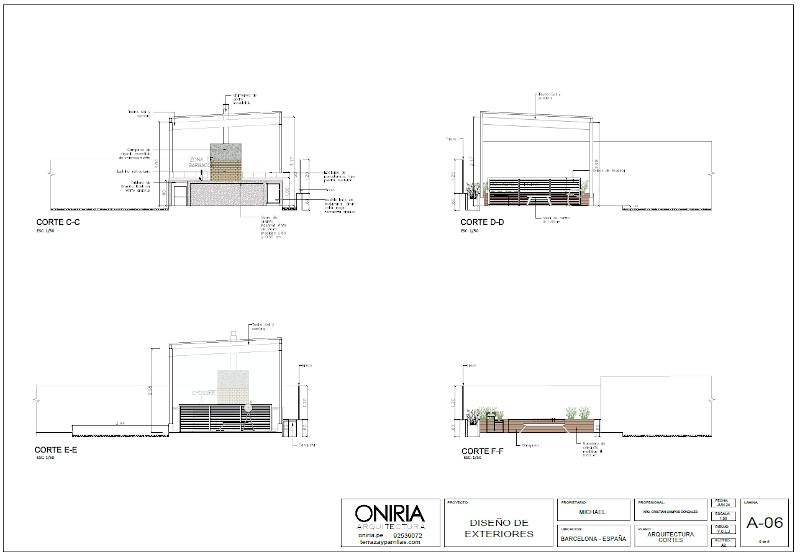 Cortes del proyecto de terraza 