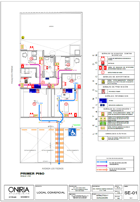 Plano de señalización y seguridad del proyecto de óptica 