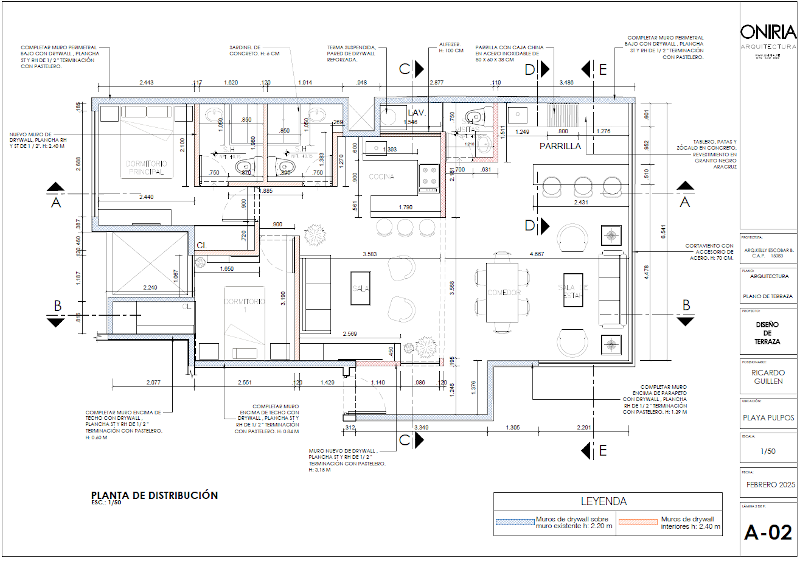 Plano de departamento de playa de drywall