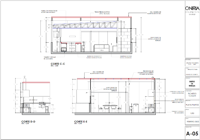 Corte de departamento de playa en drywall 