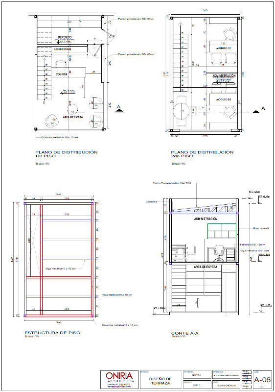 Detalles del bloque administrativo en drywall