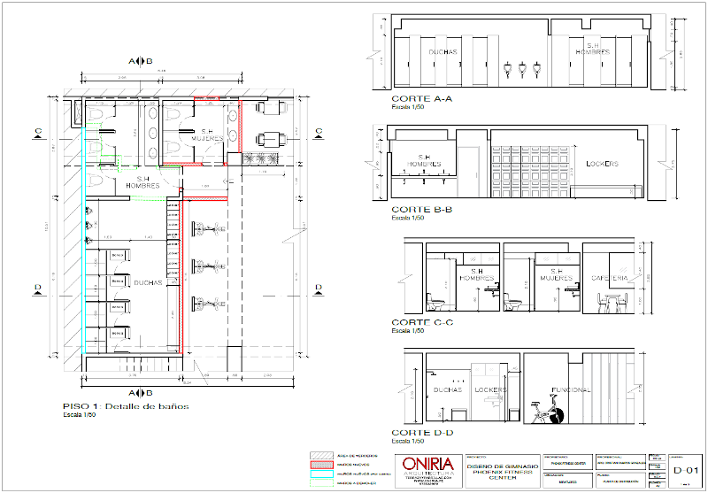 Planos de distribucion de baños de gimnasios 