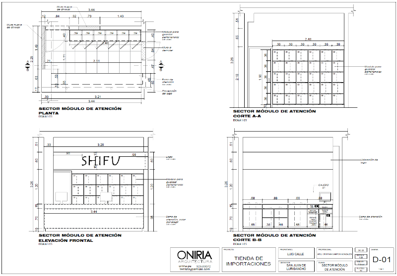 Plano de detalles de caja de tienda de importaciones