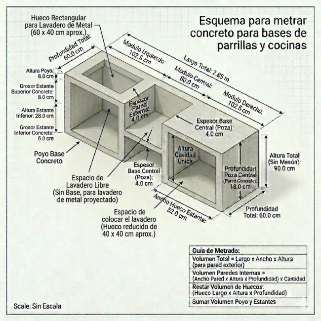 Calculadora para concreto para bases de cocinas y parrillas