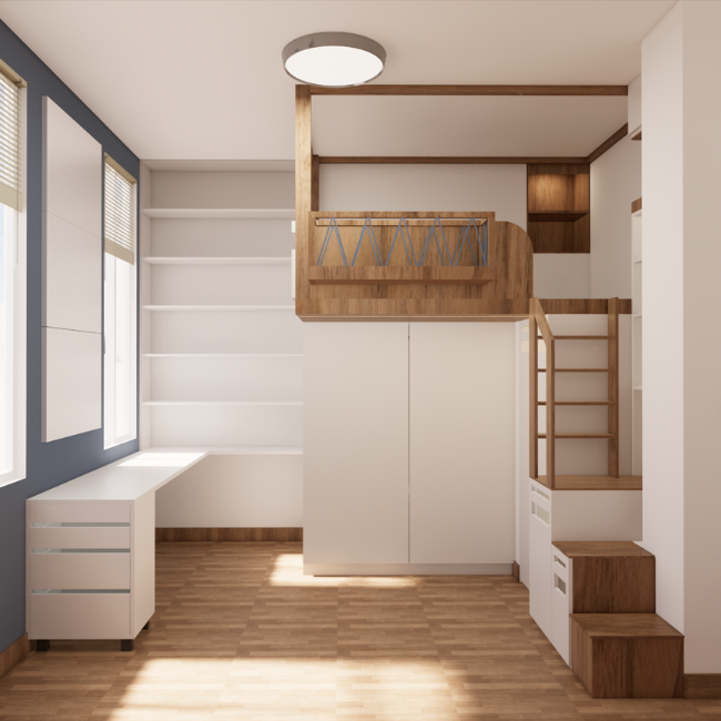 Estantería, cama y escritorio para dormitorio