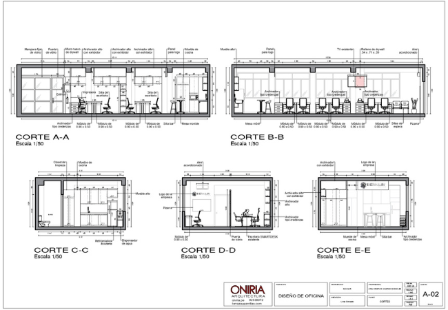 Planos de cortes de diseño de oficinas